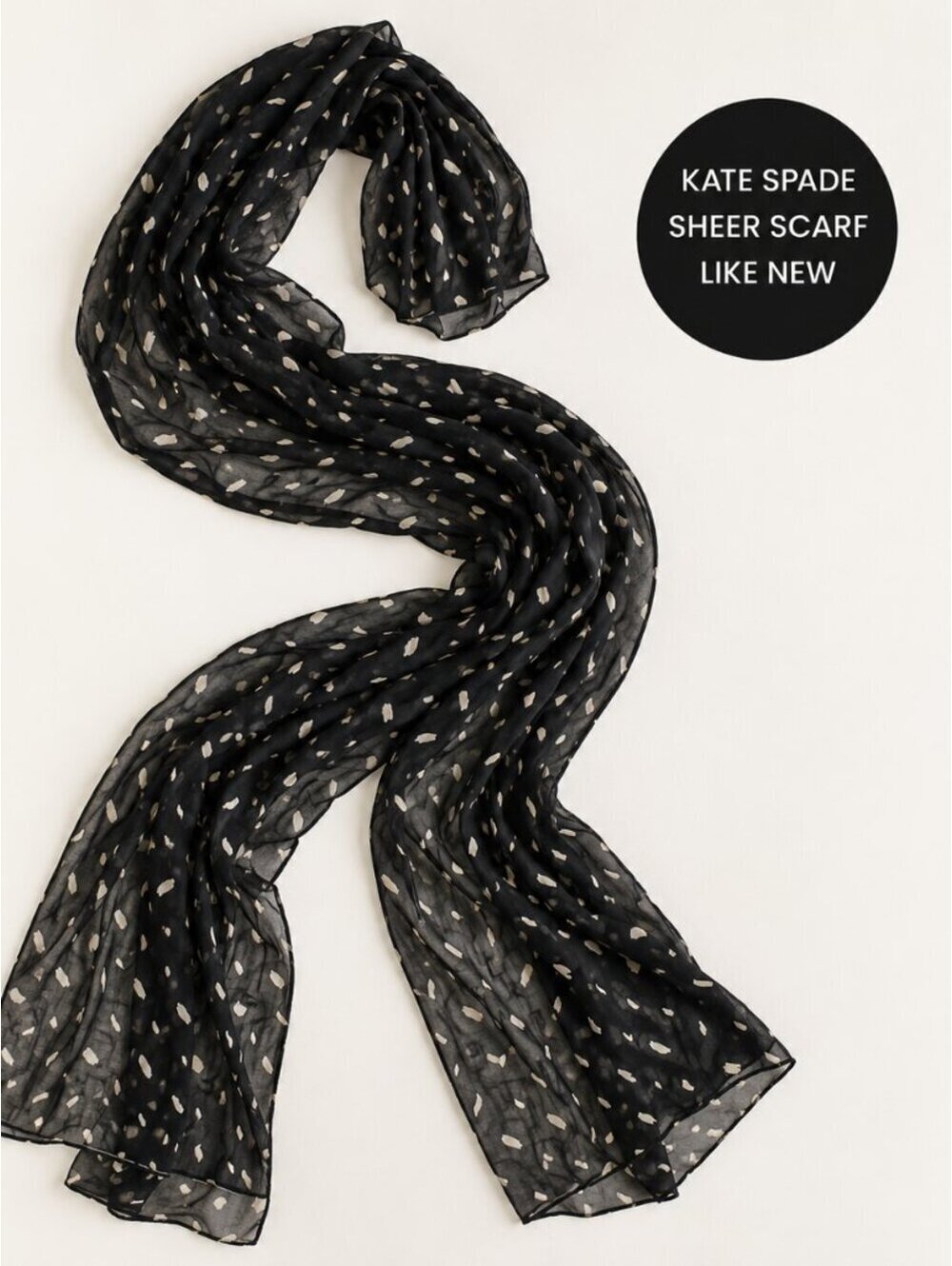 New Without Tags | Kate Spade New York | Black Ivory Dot Print Sheer Scarf